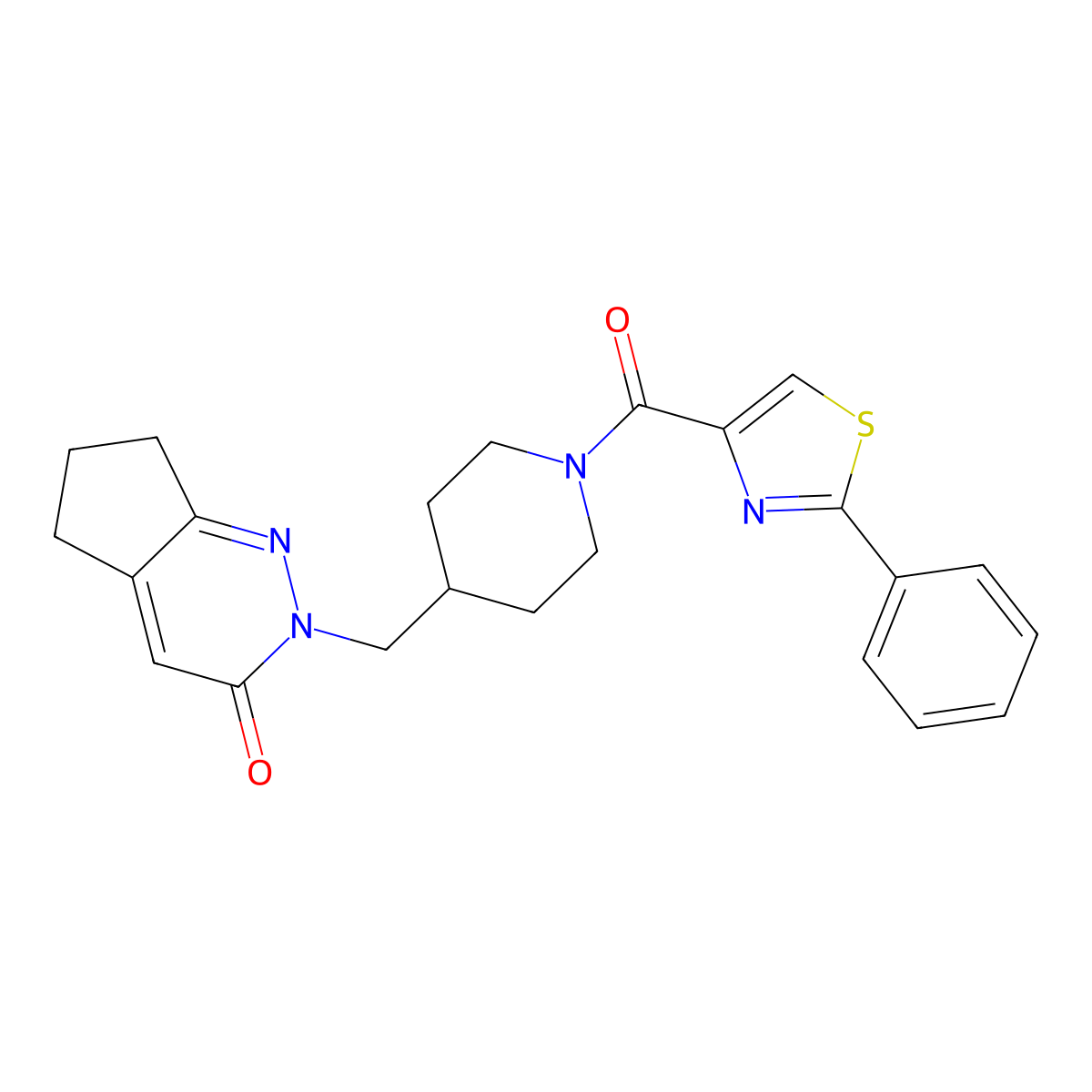2-{[1-(2-phenyl-1,3-thiazole-4-carbonyl)piperidin-4-yl]methyl}-2H,3H,5H,6H,7H-cyclopenta[c]pyridazin-3-one molecular structure, CAS 2320212-88-0