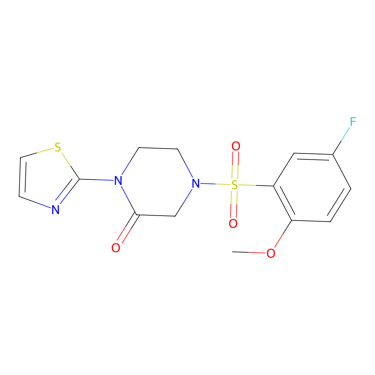 4-((5-Fluoro-2-methoxyphenyl)sulfonyl)-1-(thiazol-2-yl)piperazin-2-one molecular structure, CAS 2320212-89-1