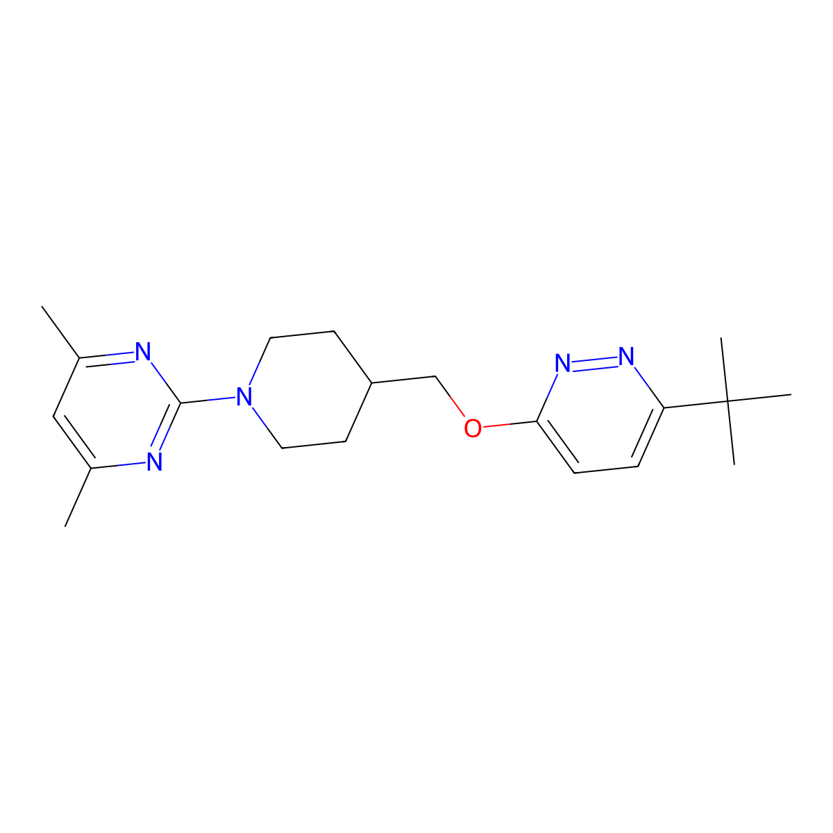 2-(4-{[(6-Tert-butylpyridazin-3-yl)oxy]methyl}piperidin-1-yl)-4,6-dimethylpyrimidine molecular structure, CAS 2320212-91-5