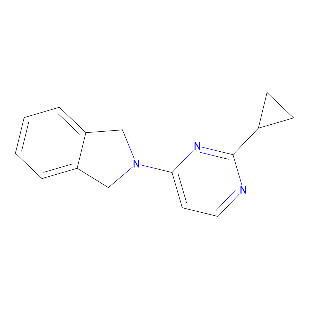 2-(2-cyclopropylpyrimidin-4-yl)-2,3-dihydro-1H-isoindole molecular structure, CAS 2320213-18-9