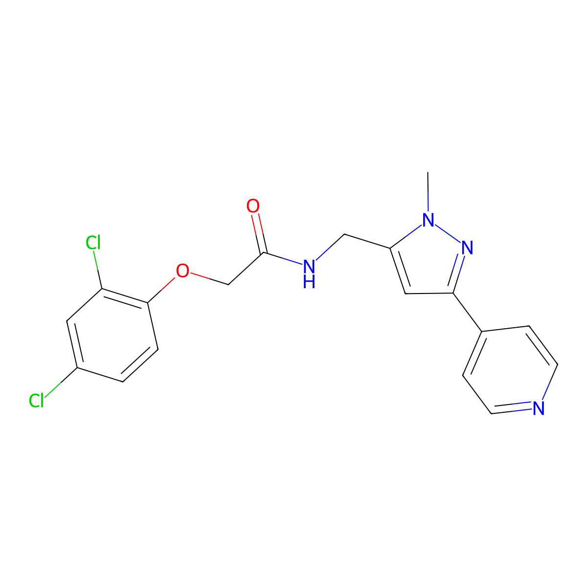 2-(2,4-dichlorophenoxy)-N-{[1-methyl-3-(pyridin-4-yl)-1H-pyrazol-5-yl]methyl}acetamide molecular structure, CAS 2320213-45-2