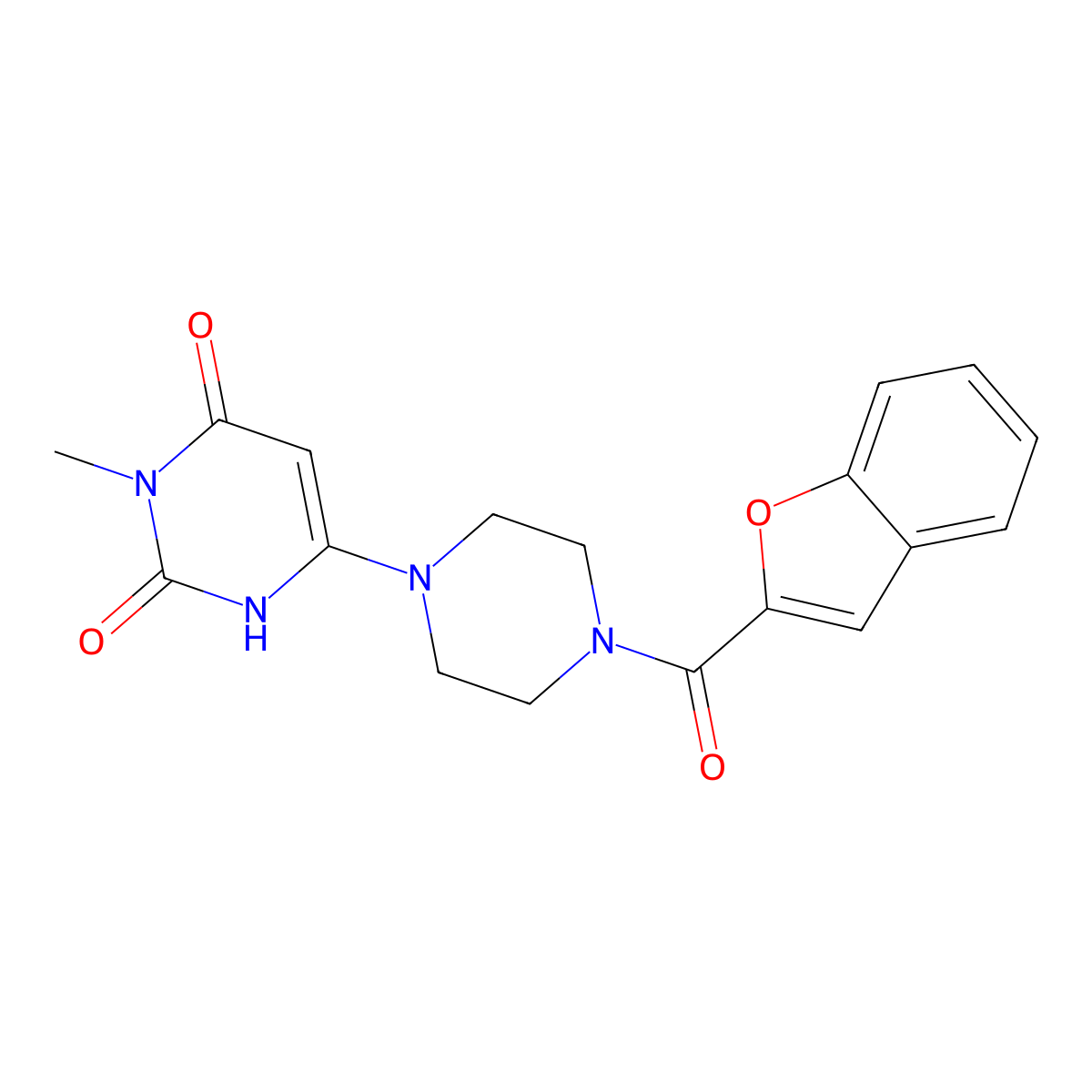 6-(4-(benzofuran-2-carbonyl)piperazin-1-yl)-3-methylpyrimidine-2,4(1H,3H)-dione molecular structure, CAS 2320213-66-7