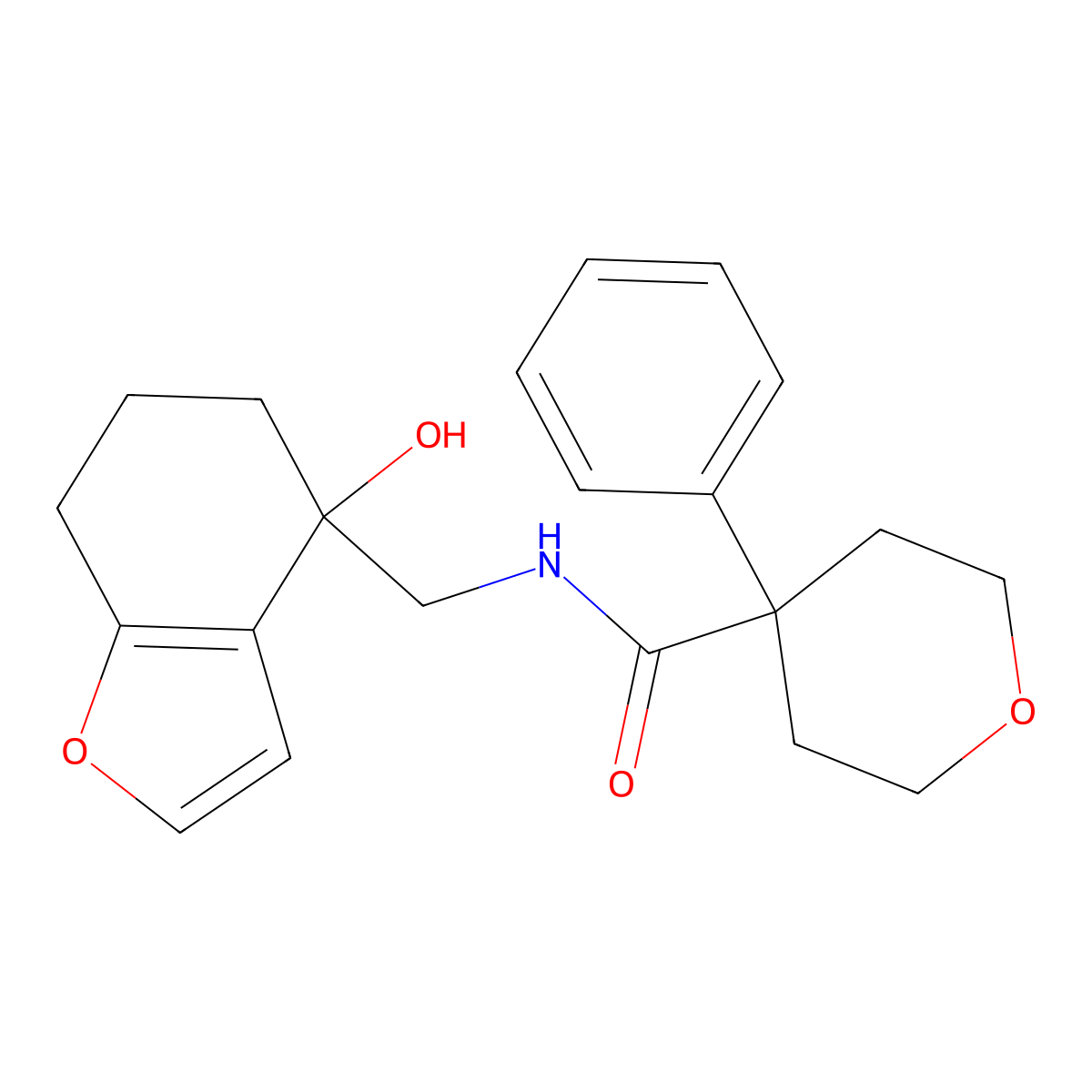 N-[(4-hydroxy-4,5,6,7-tetrahydro-1-benzofuran-4-yl)methyl]-4-phenyloxane-4-carboxamide molecular structure, CAS 2320213-75-8