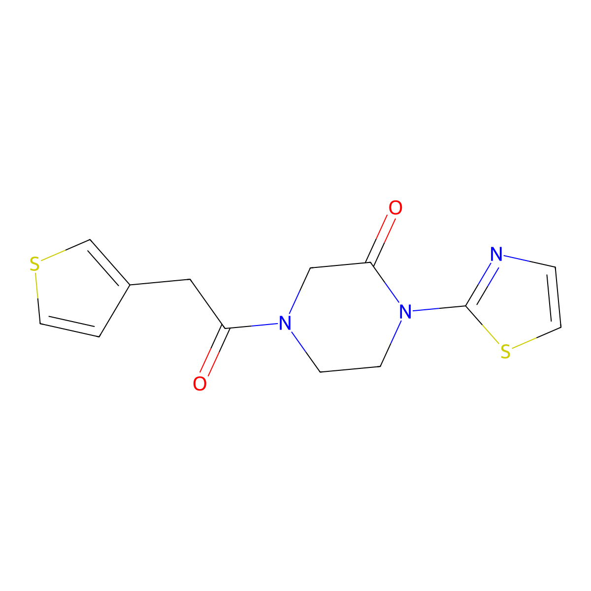 1-(1,3-Thiazol-2-yl)-4-[2-(thiophen-3-yl)acetyl]piperazin-2-one molecular structure, CAS 2320213-83-8