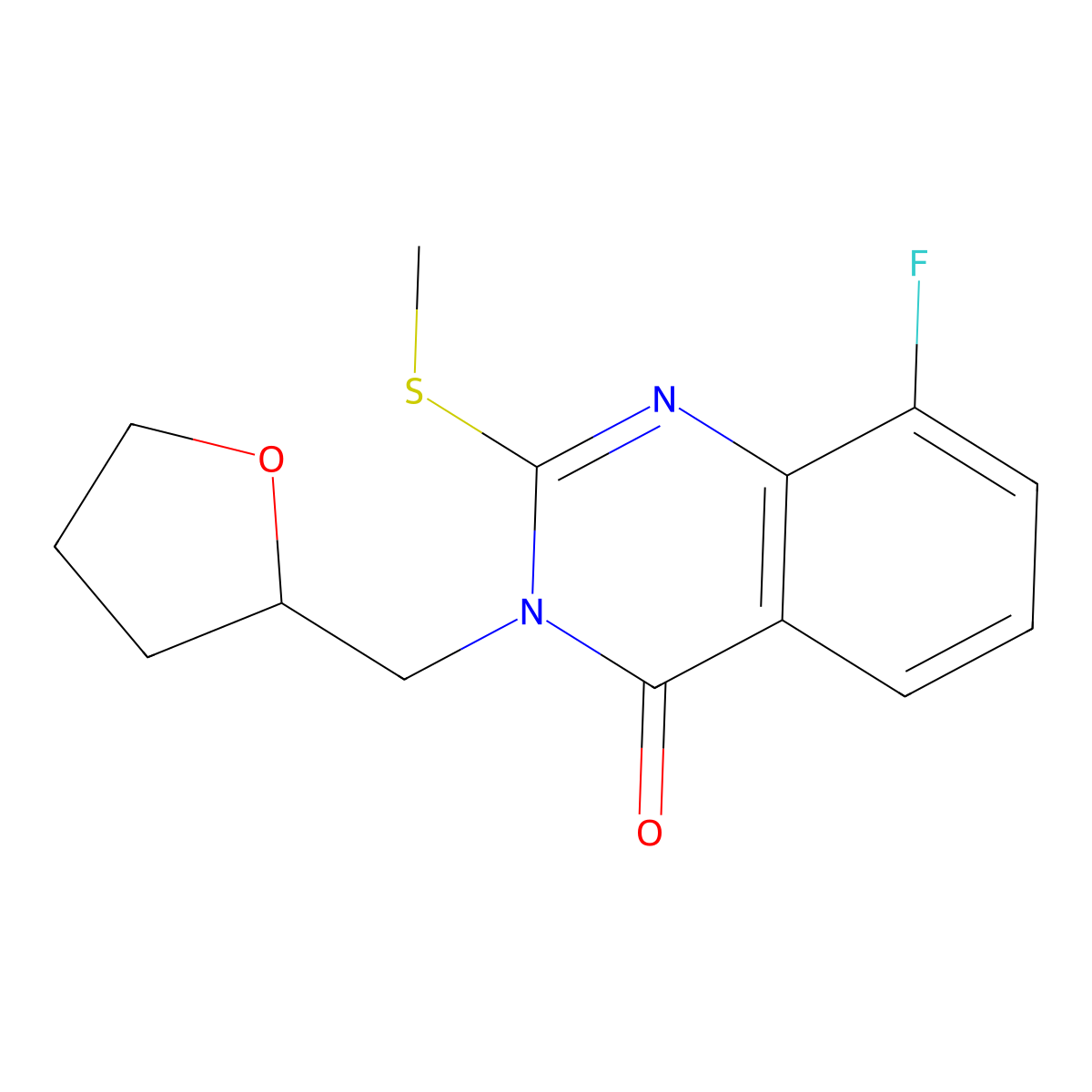 8-fluoro-2-(methylthio)-3-((tetrahydrofuran-2-yl)methyl)quinazolin-4(3H)-one molecular structure, CAS 2320213-84-9