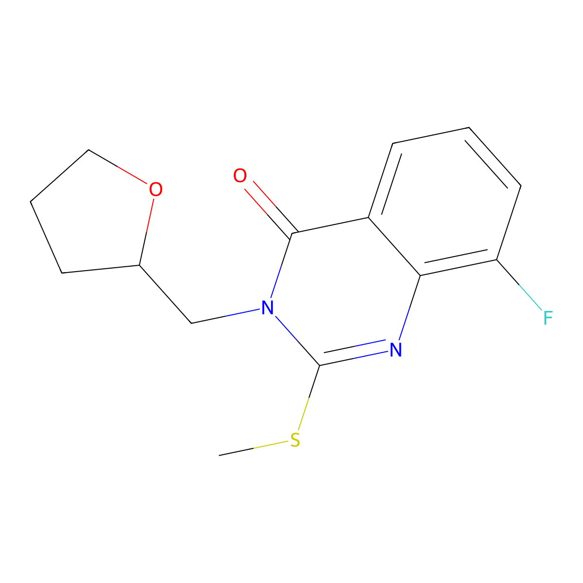 8-fluoro-2-(methylthio)-3-((tetrahydrofuran-2-yl)methyl)quinazolin-4(3H)-one molecular structure, CAS 2320213-84-9
