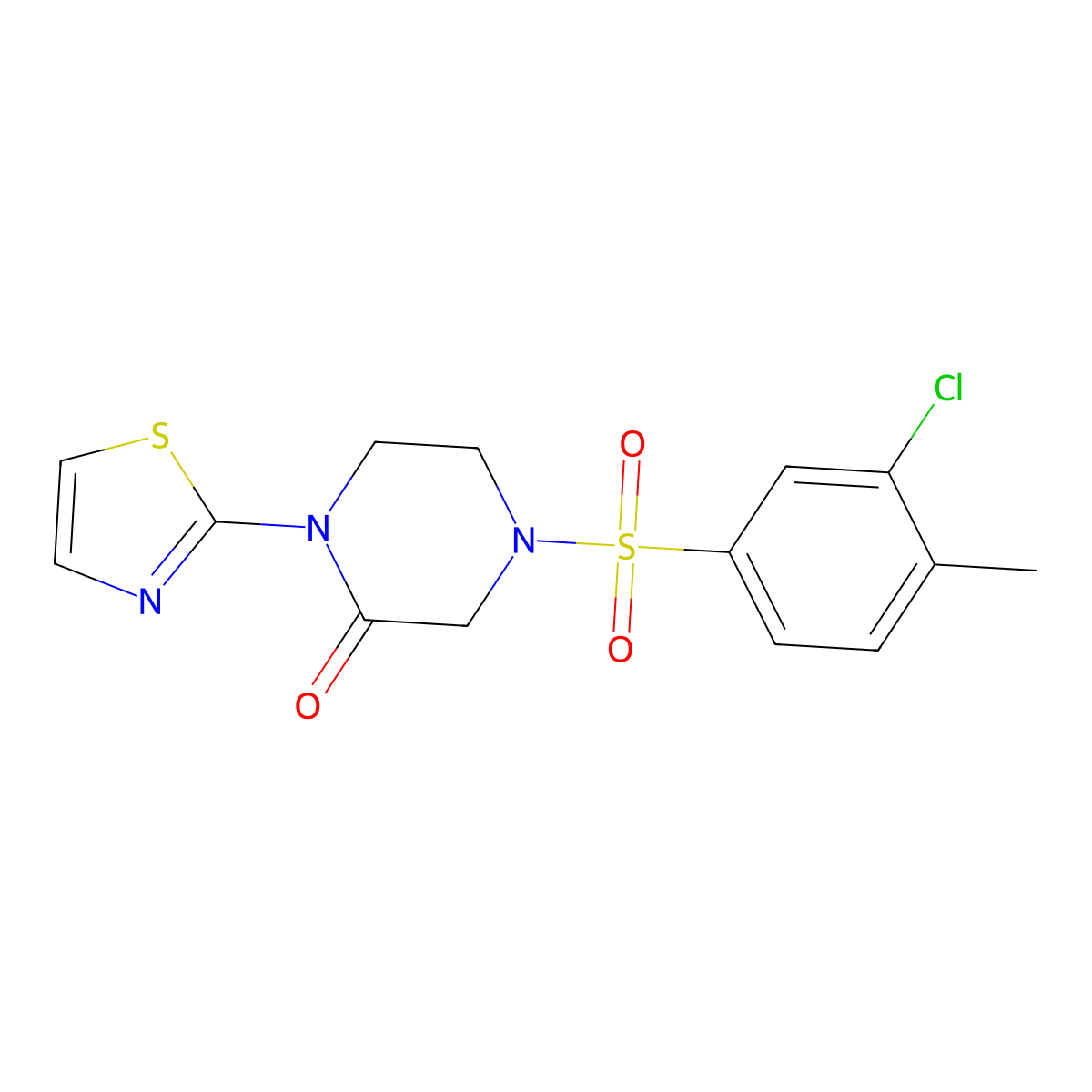 4-(3-Chloro-4-methylbenzenesulfonyl)-1-(1,3-thiazol-2-yl)piperazin-2-one molecular structure, CAS 2320213-88-3
