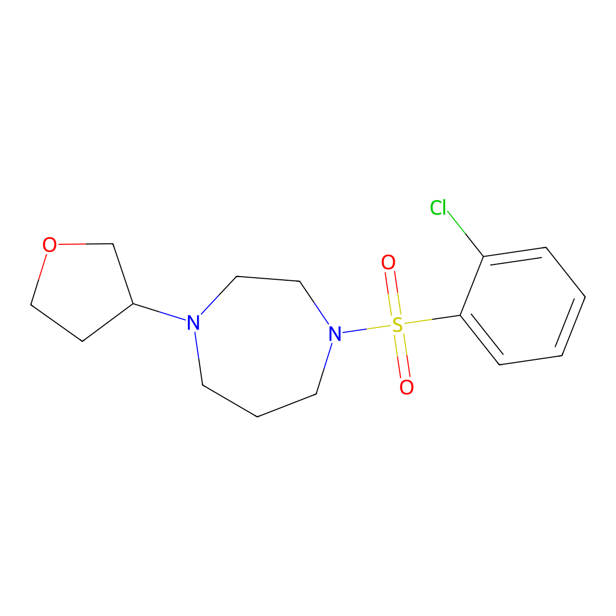 1-(2-Chlorobenzenesulfonyl)-4-(oxolan-3-yl)-1,4-diazepane molecular structure, CAS 2320214-17-1