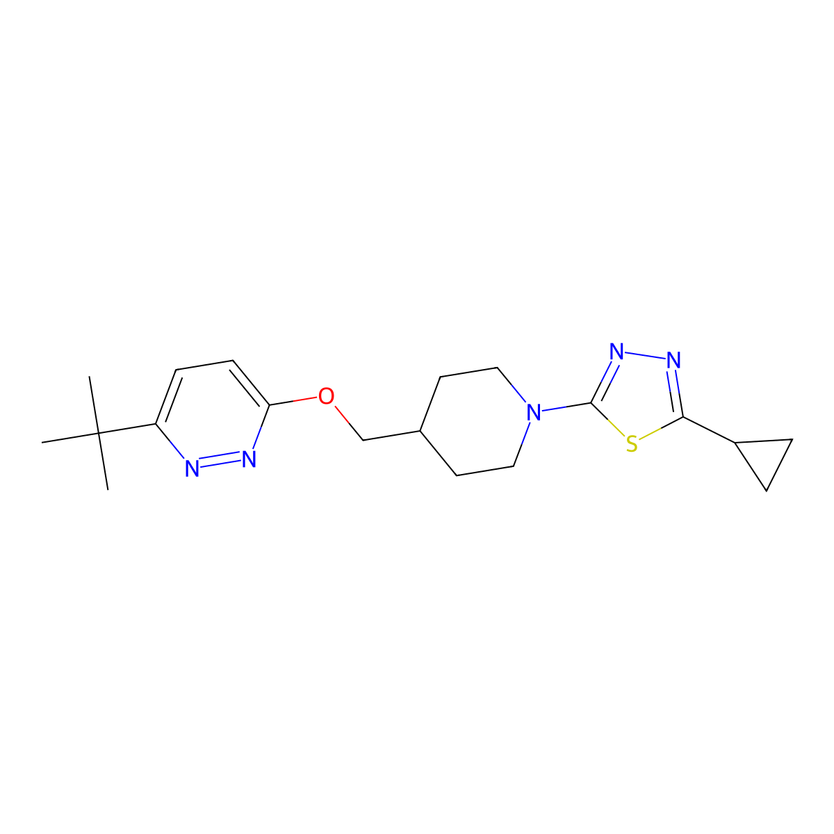 3-Tert-butyl-6-{[1-(5-cyclopropyl-1,3,4-thiadiazol-2-yl)piperidin-4-yl]methoxy}pyridazine molecular structure, CAS 2320214-43-3