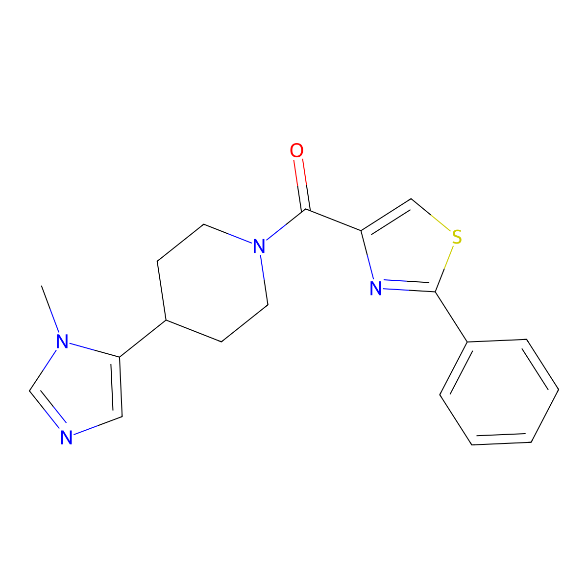 4-(1-methyl-1H-imidazol-5-yl)-1-(2-phenyl-1,3-thiazole-4-carbonyl)piperidine molecular structure, CAS 2320214-54-6