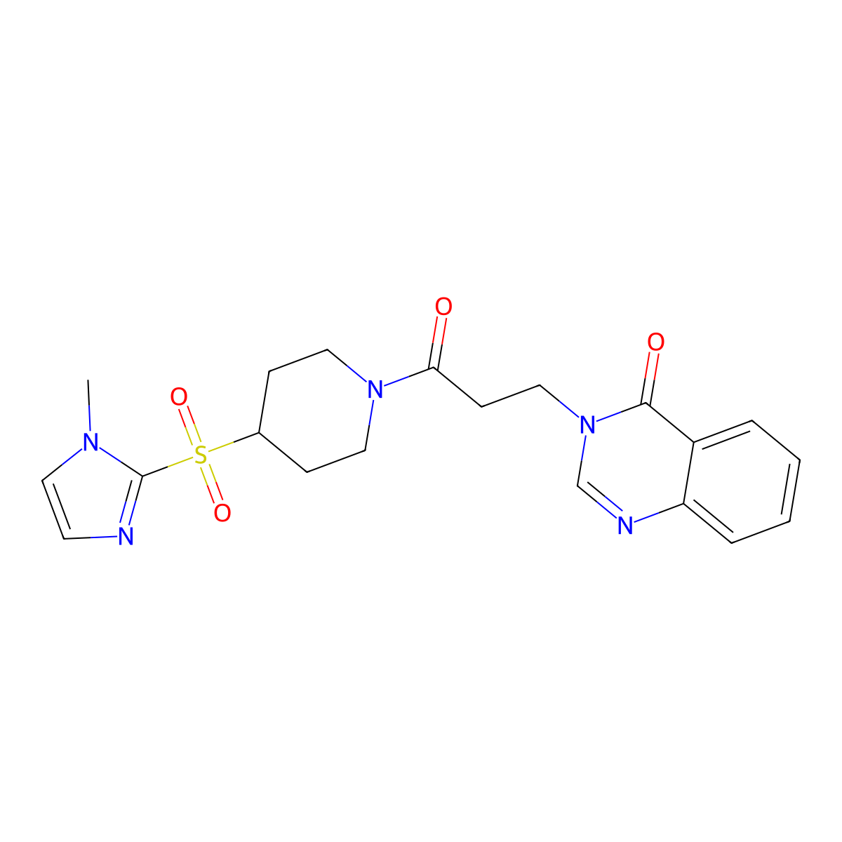 3-(3-(4-((1-methyl-1H-imidazol-2-yl)sulfonyl)piperidin-1-yl)-3-oxopropyl)quinazolin-4(3H)-one molecular structure, CAS 2320214-70-6