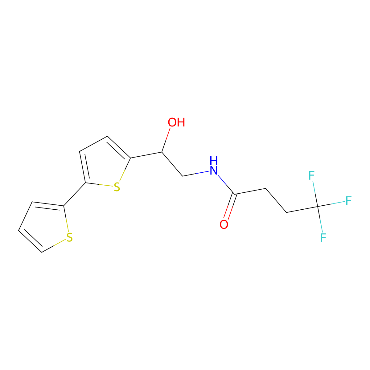 N-(2-{[2,2'-bithiophene]-5-yl}-2-hydroxyethyl)-4,4,4-trifluorobutanamide molecular structure, CAS 2320214-87-5