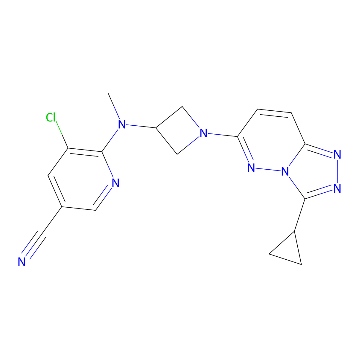 5-Chloro-6-((1-(3-cyclopropyl-[1,2,4]triazolo[4,3-b]pyridazin-6-yl)azetidin-3-yl)(methyl)amino)nicotinonitrile molecular structure, CAS 2320215-17-4