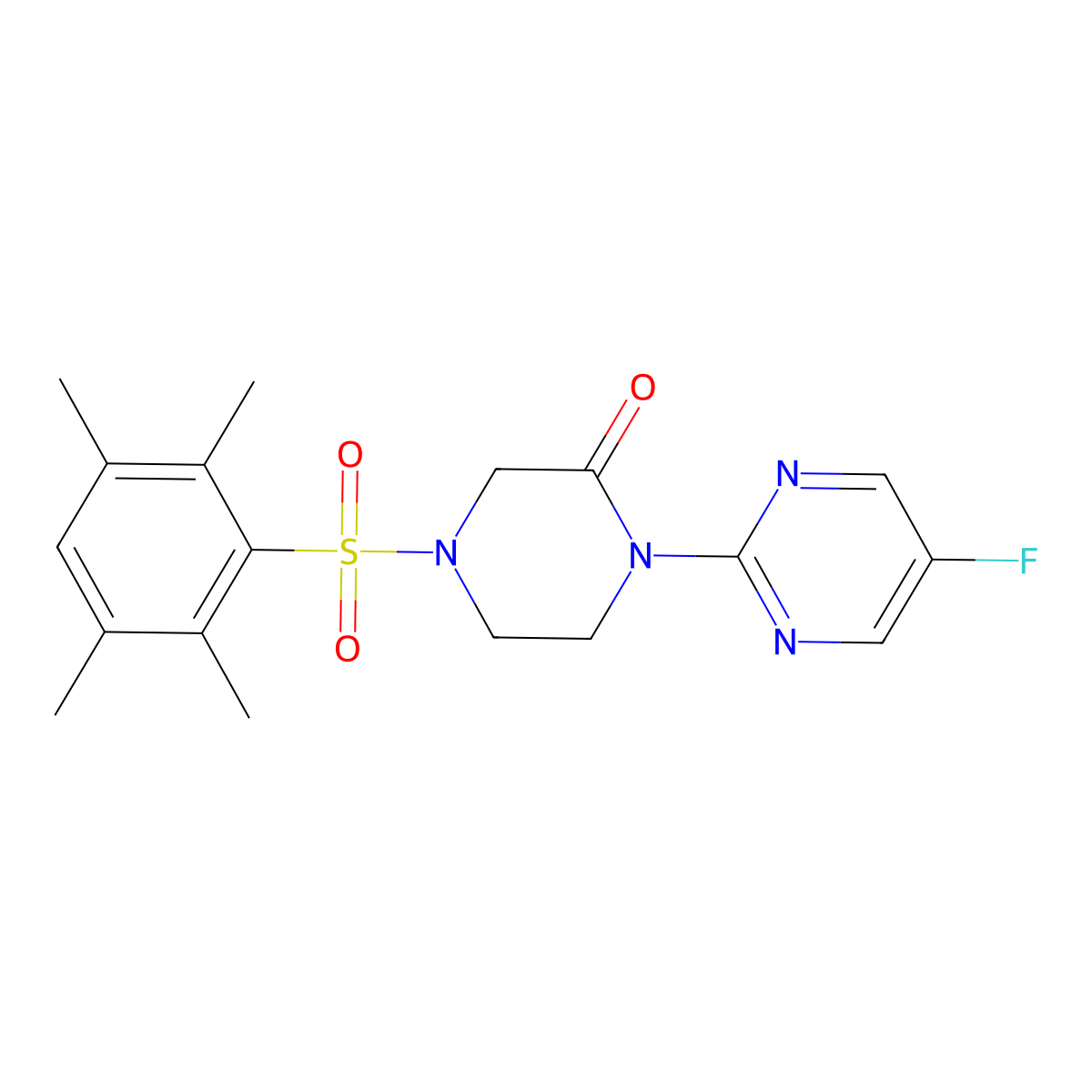 1-(5-Fluoropyrimidin-2-yl)-4-(2,3,5,6-tetramethylbenzenesulfonyl)piperazin-2-one molecular structure, CAS 2320215-65-2
