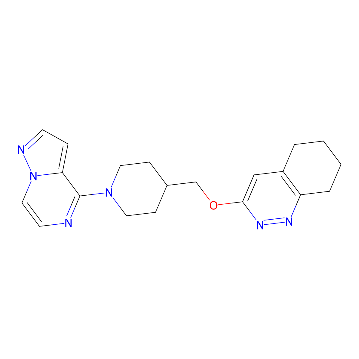 3-[(1-{Pyrazolo[1,5-a]pyrazin-4-yl}piperidin-4-yl)methoxy]-5,6,7,8-tetrahydrocinnoline molecular structure, CAS 2320215-74-3
