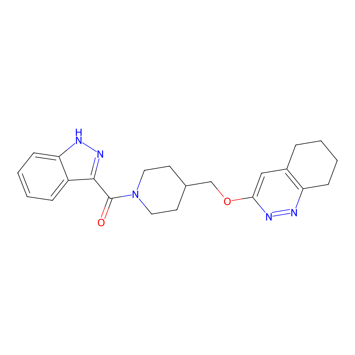 1H-Indazol-3-yl-[4-(5,6,7,8-tetrahydrocinnolin-3-yloxymethyl)piperidin-1-yl]methanone molecular structure, CAS 2320215-84-5