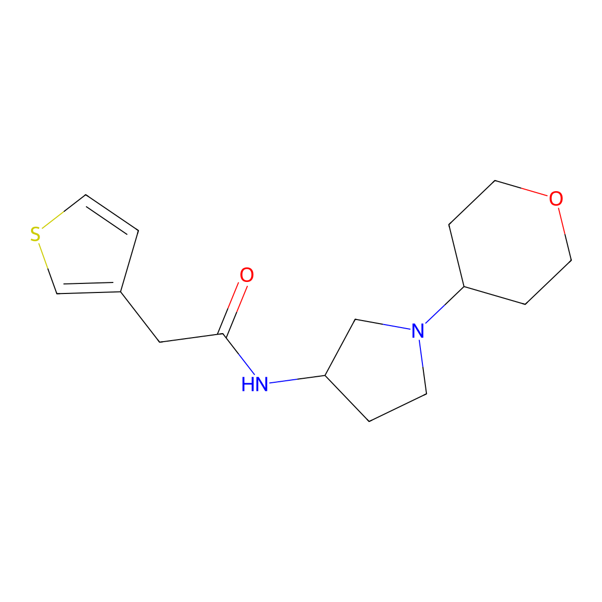 N-[1-(oxan-4-yl)pyrrolidin-3-yl]-2-(thiophen-3-yl)acetamide molecular structure, CAS 2320215-95-8
