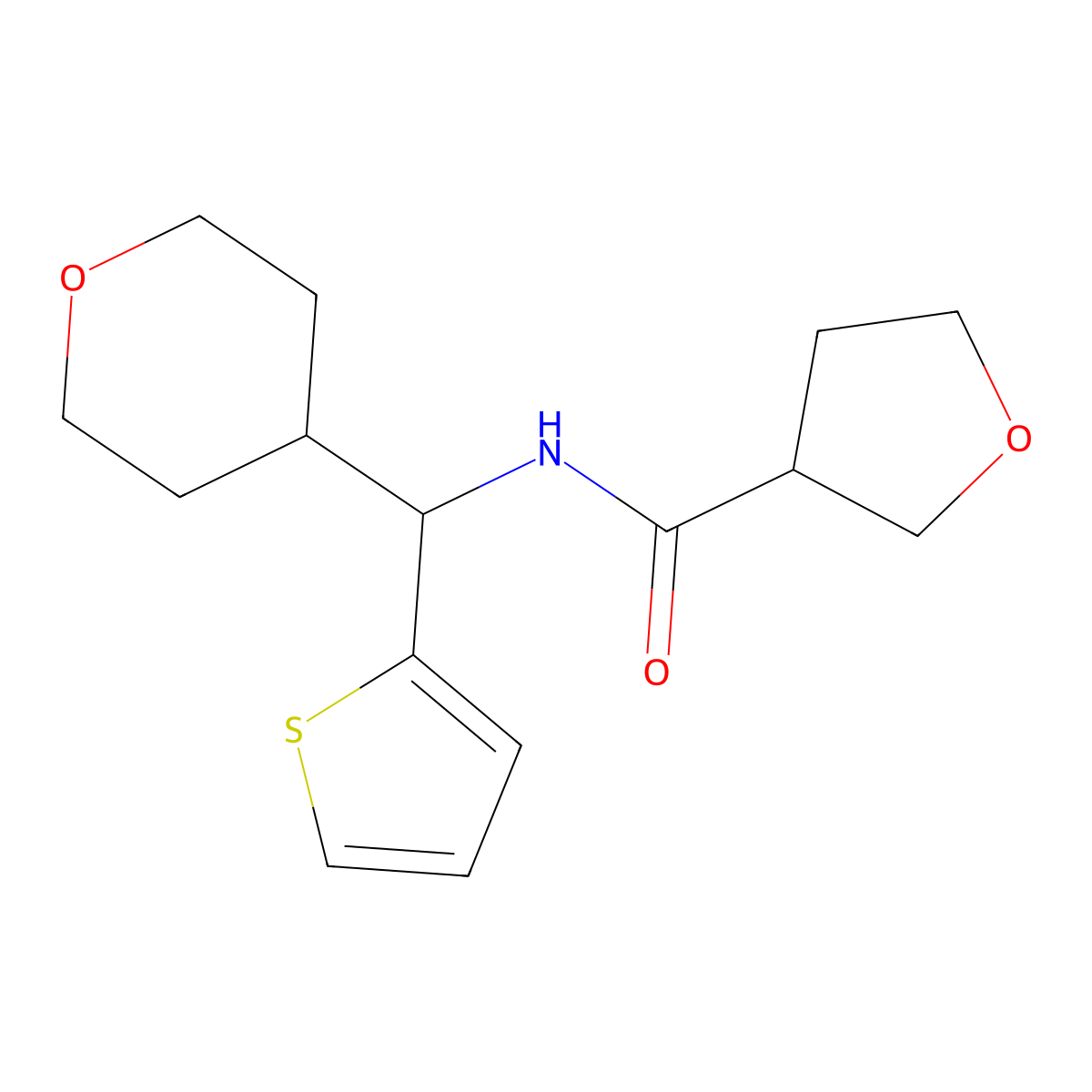 N-[(oxan-4-yl)(thiophen-2-yl)methyl]oxolane-3-carboxamide molecular structure, CAS 2320216-03-1