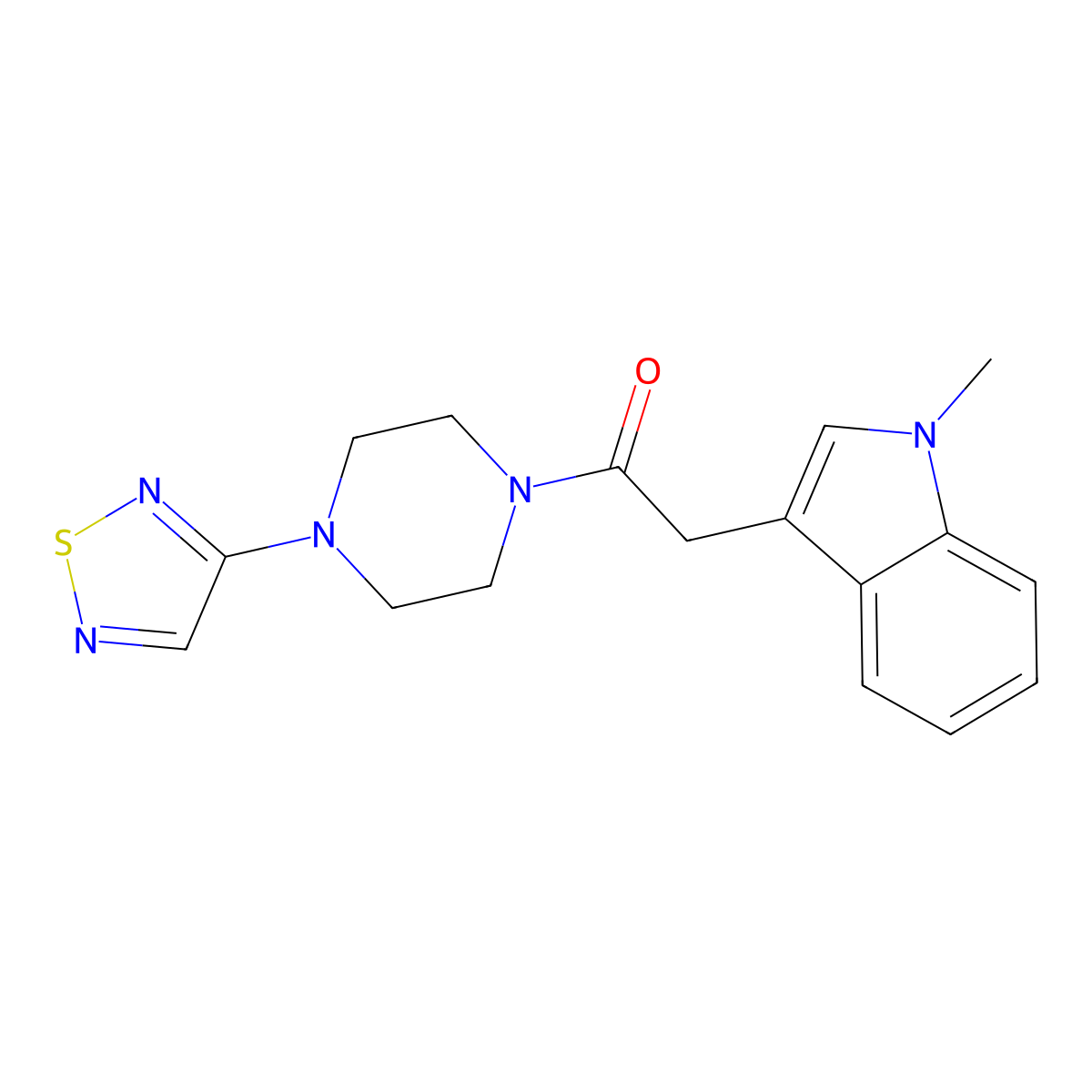 2-(1-methyl-1H-indol-3-yl)-1-[4-(1,2,5-thiadiazol-3-yl)piperazin-1-yl]ethan-1-one molecular structure, CAS 2320216-12-2