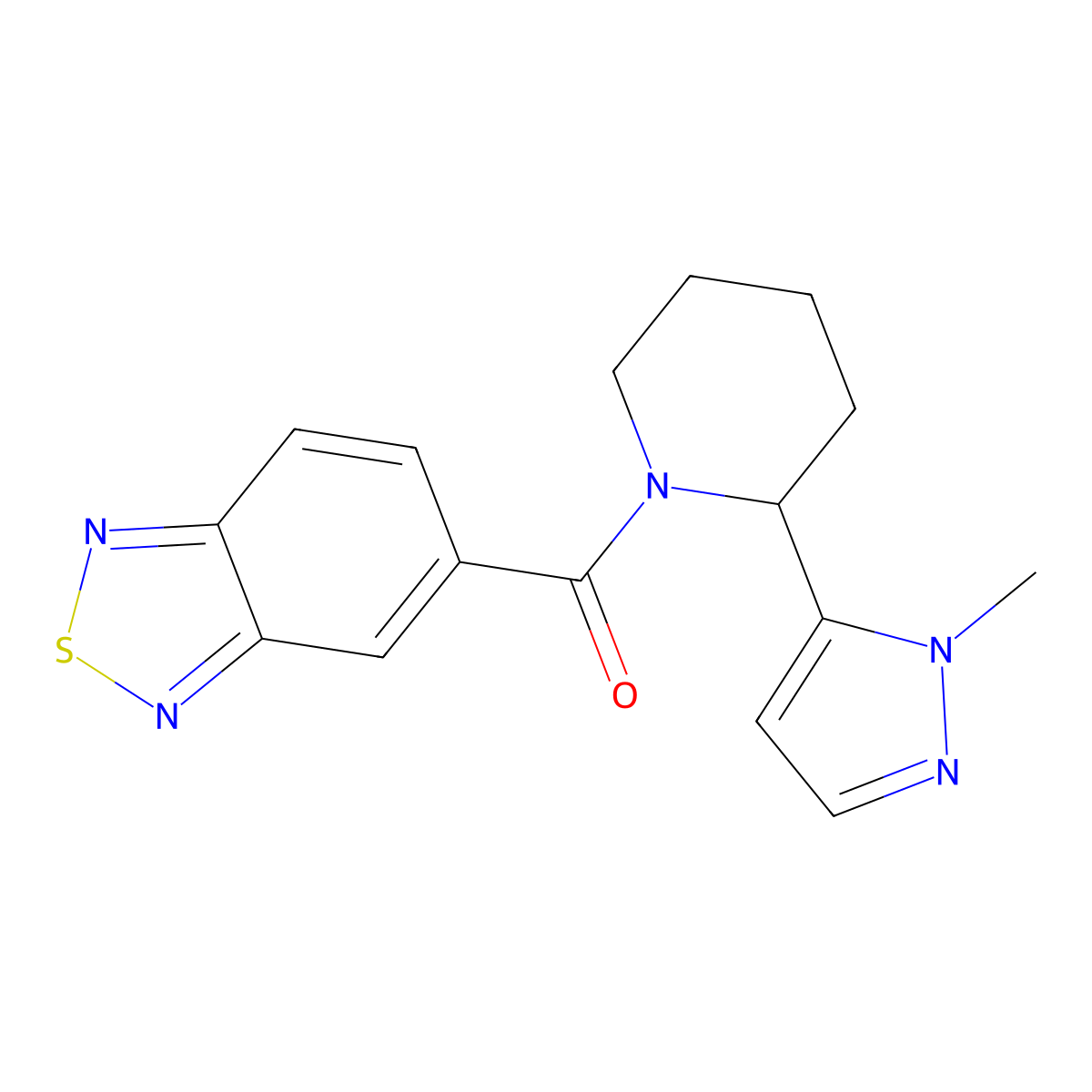 5-[2-(1-methyl-1H-pyrazol-5-yl)piperidine-1-carbonyl]-2,1,3-benzothiadiazole molecular structure, CAS 2320216-45-1