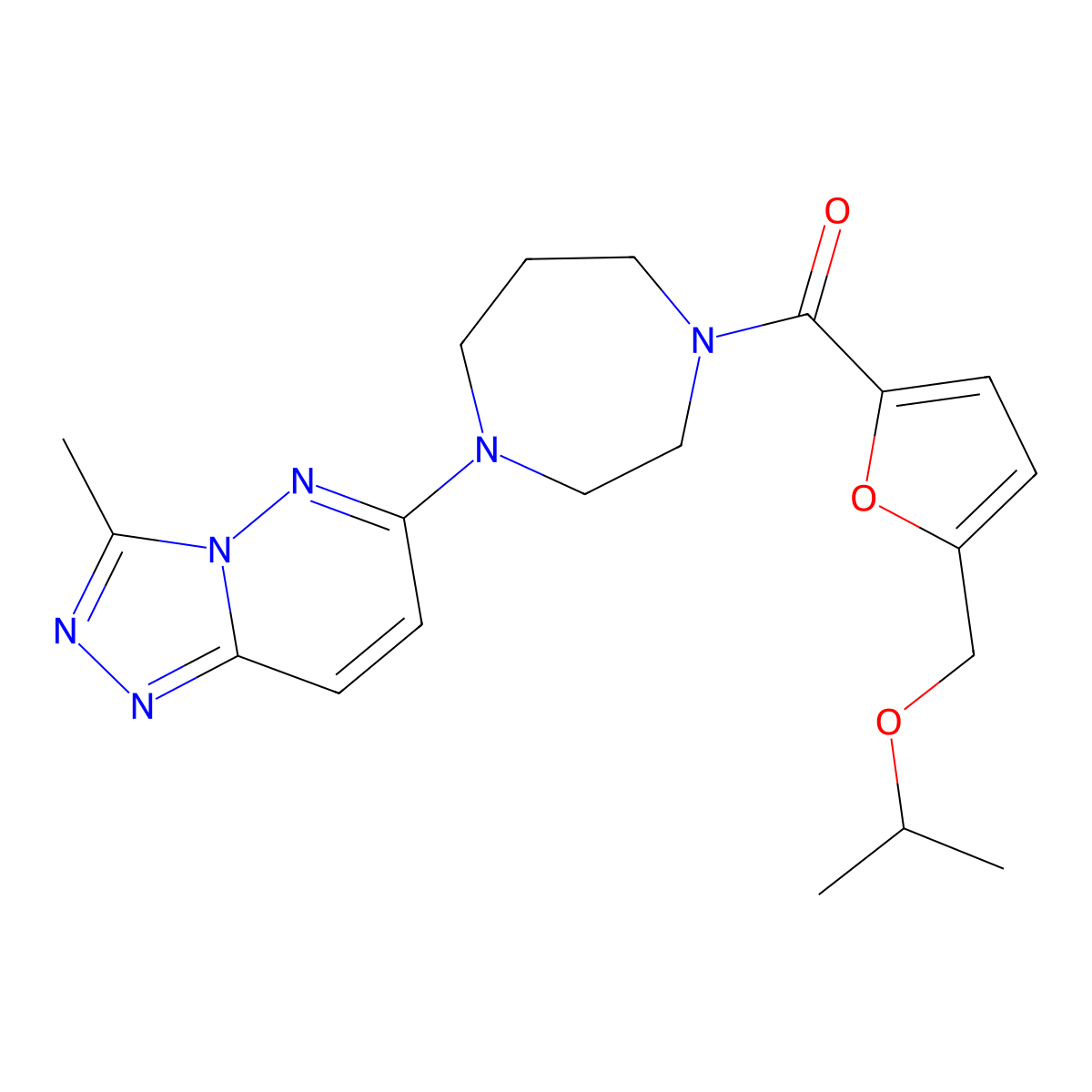 1-{3-Methyl-[1,2,4]triazolo[4,3-b]pyridazin-6-yl}-4-{5-[(propan-2-yloxy)methyl]furan-2-carbonyl}-1,4-diazepane molecular structure, CAS 2320216-62-2