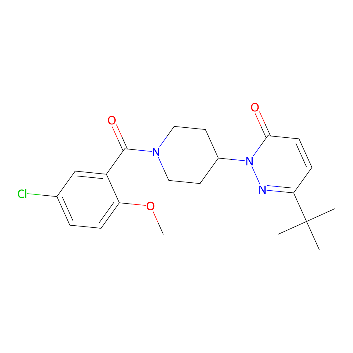 6-Tert-butyl-2-[1-(5-chloro-2-methoxybenzoyl)piperidin-4-yl]-2,3-dihydropyridazin-3-one molecular structure, CAS 2320216-68-8