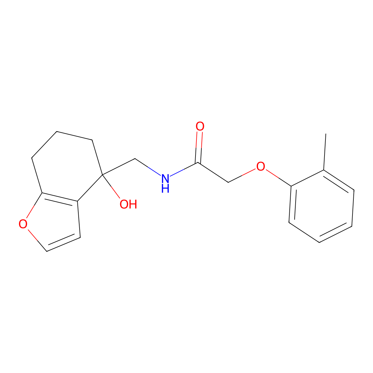 N-[(4-hydroxy-4,5,6,7-tetrahydro-1-benzofuran-4-yl)methyl]-2-(2-methylphenoxy)acetamide molecular structure, CAS 2320216-74-6