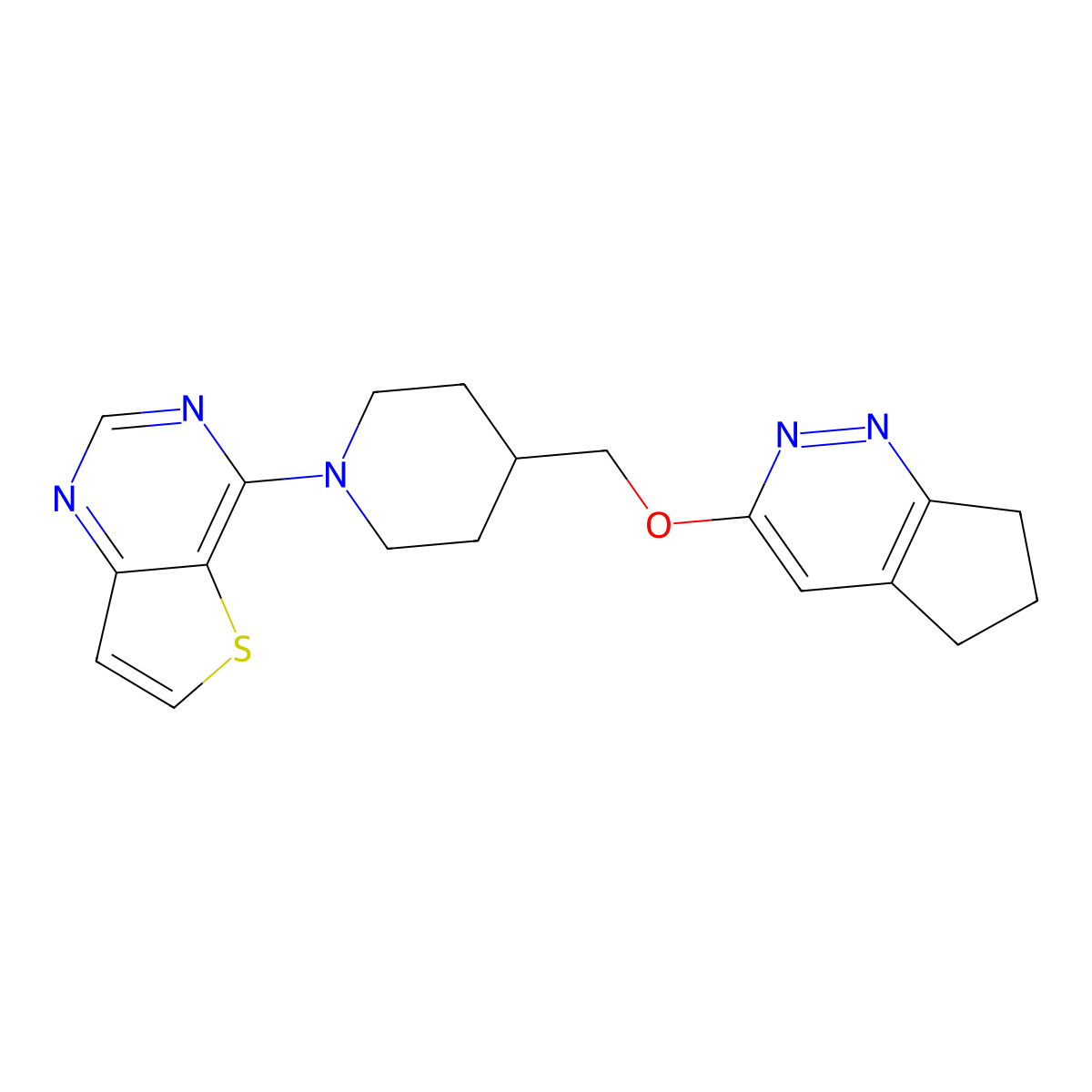 4-({5H,6H,7H-cyclopenta[c]pyridazin-3-yloxy}methyl)-1-{thieno[3,2-d]pyrimidin-4-yl}piperidine molecular structure, CAS 2320216-99-5