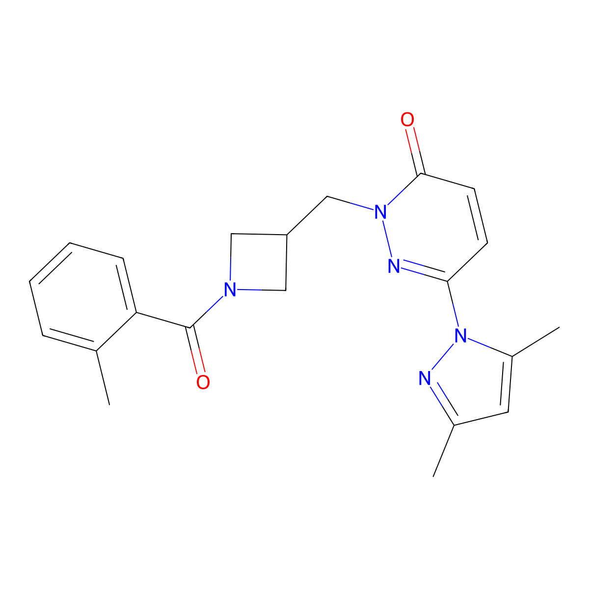 6-(3,5-dimethyl-1H-pyrazol-1-yl)-2-{[1-(2-methylbenzoyl)azetidin-3-yl]methyl}-2,3-dihydropyridazin-3-one molecular structure, CAS 2320217-28-3