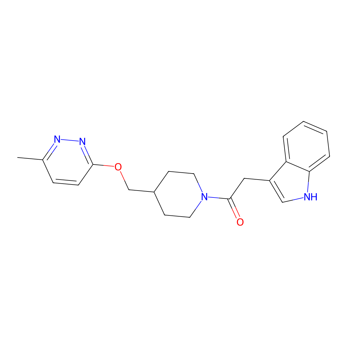 2-(1H-indol-3-yl)-1-(4-{[(6-methylpyridazin-3-yl)oxy]methyl}piperidin-1-yl)ethan-1-one molecular structure, CAS 2320217-53-4