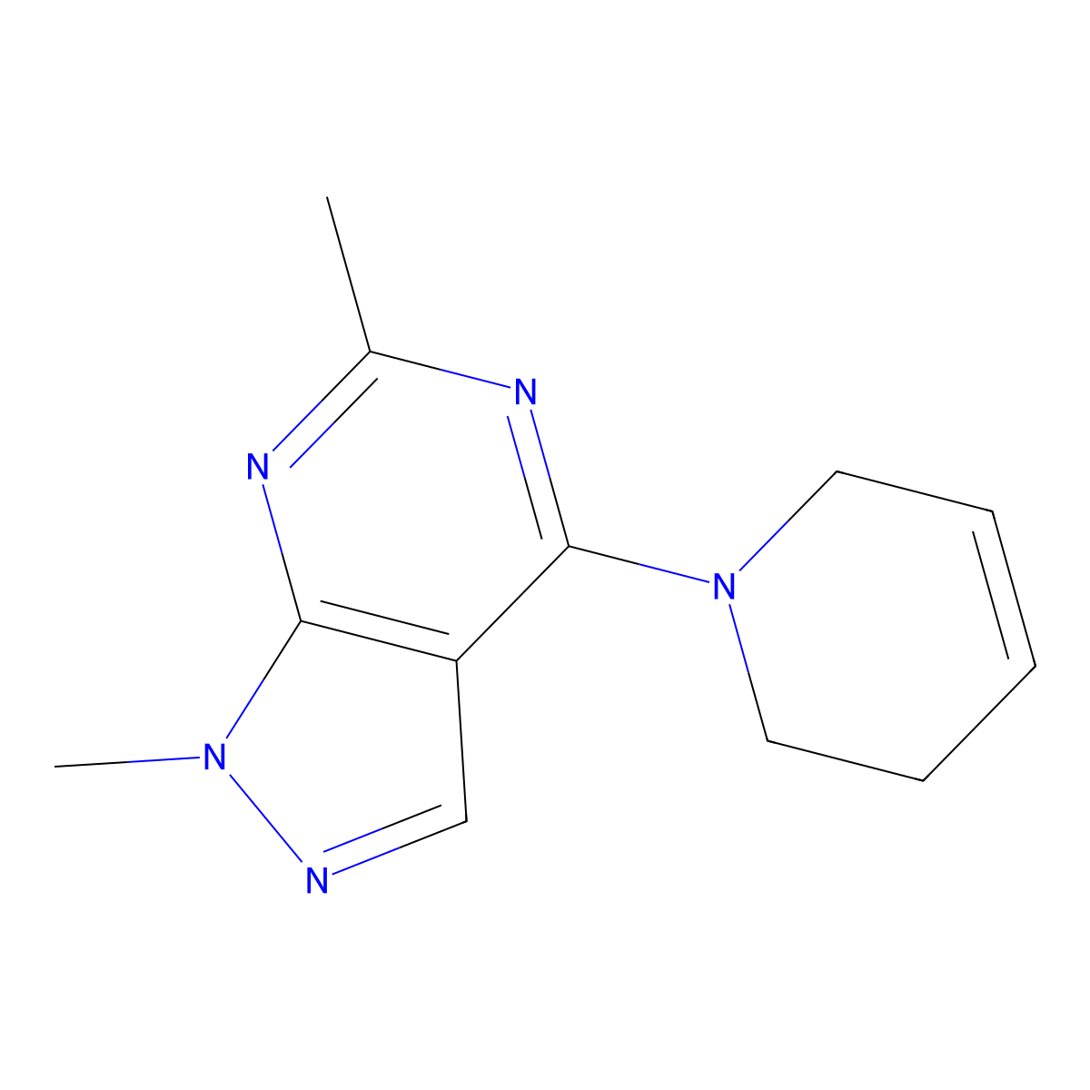 1-{1,6-dimethyl-1H-pyrazolo[3,4-d]pyrimidin-4-yl}-1,2,3,6-tetrahydropyridine molecular structure, CAS 2320219-51-8