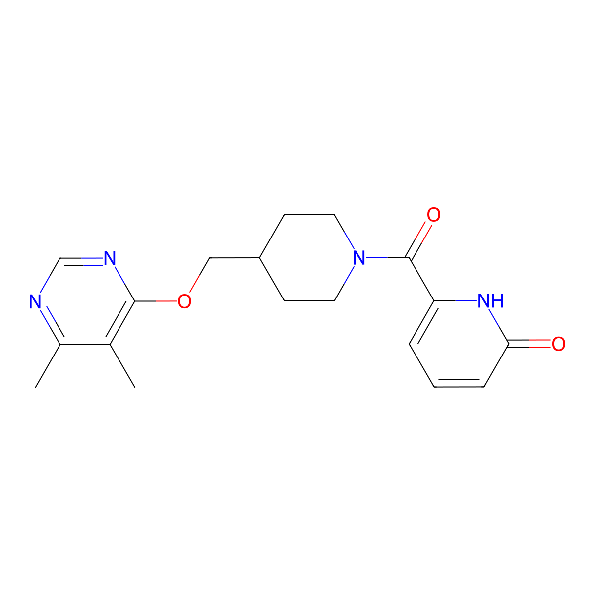 6-(4-(((5,6-dimethylpyrimidin-4-yl)oxy)methyl)piperidine-1-carbonyl)pyridin-2(1H)-one molecular structure, CAS 2320220-17-3