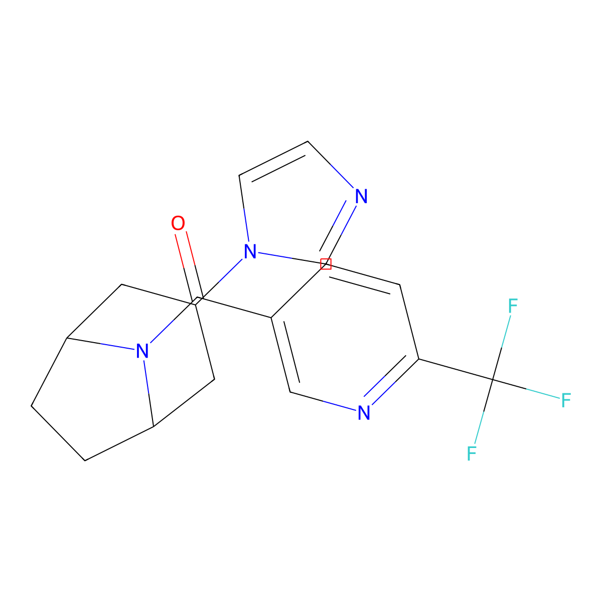 ((1R,5S)-3-(1H-imidazol-1-yl)-8-azabicyclo[3.2.1]octan-8-yl)(6-(trifluoromethyl)pyridin-3-yl)methanone molecular structure, CAS 2320220-49-1