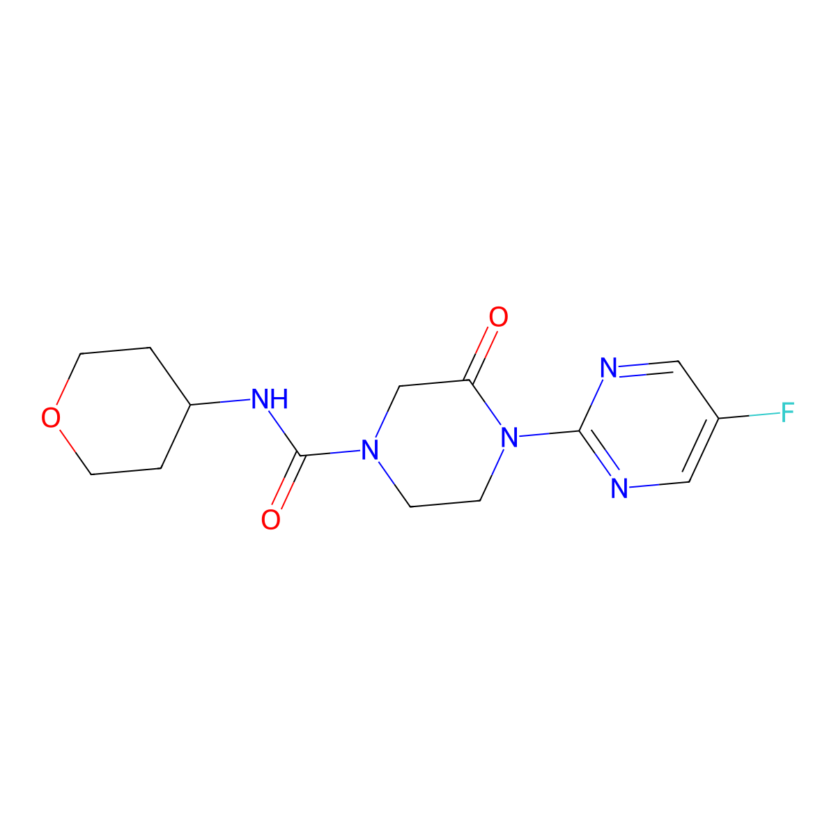 4-(5-Fluoropyrimidin-2-yl)-N-(oxan-4-yl)-3-oxopiperazine-1-carboxamide molecular structure, CAS 2320220-61-7