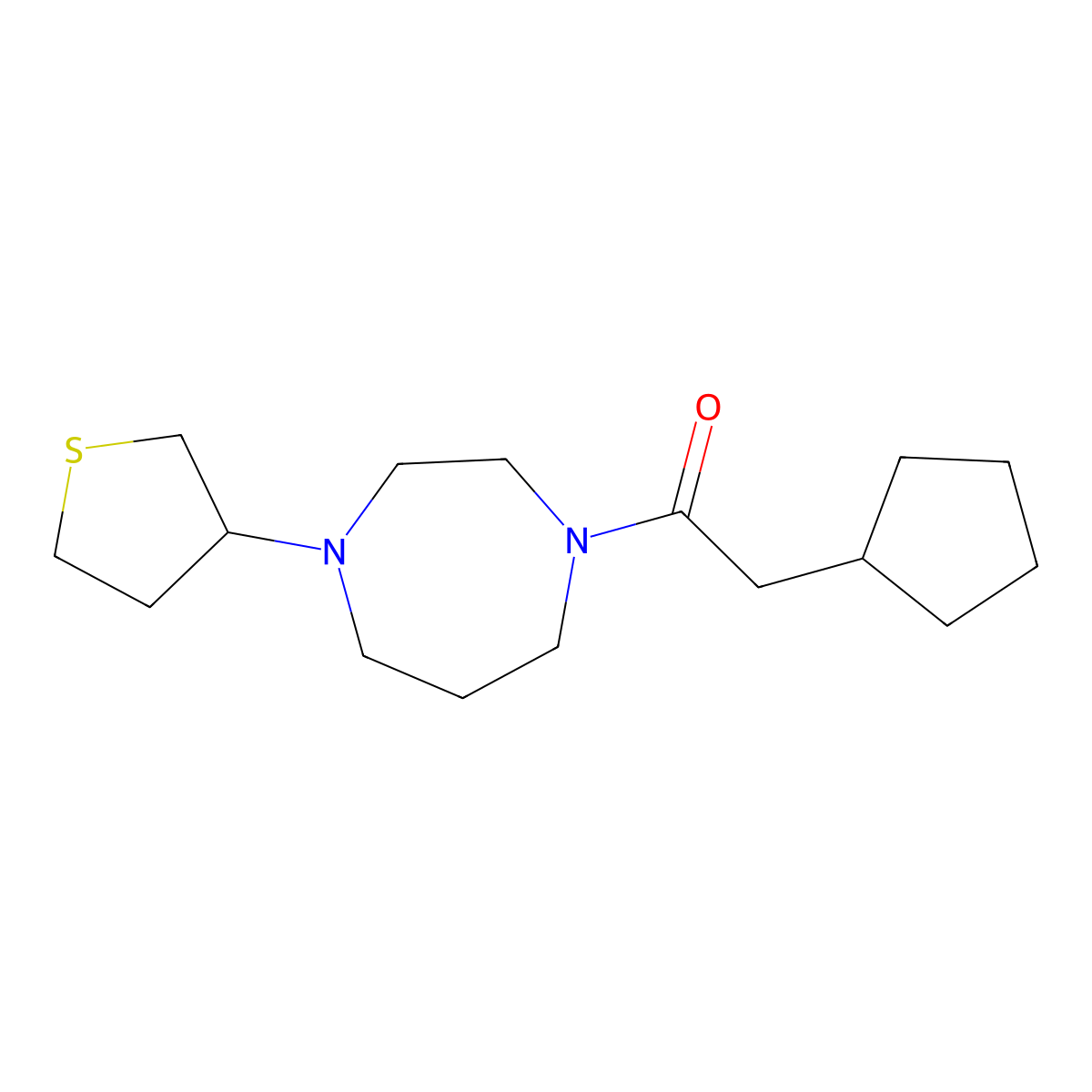 2-Cyclopentyl-1-[4-(thiolan-3-yl)-1,4-diazepan-1-yl]ethan-1-one molecular structure, CAS 2320220-63-9