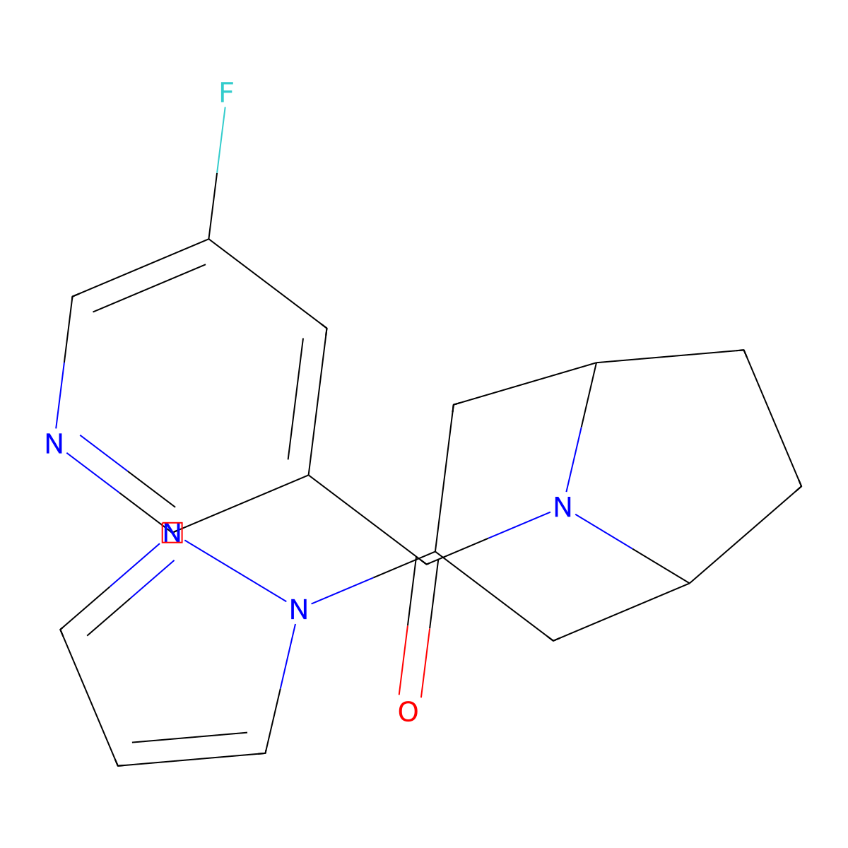 8-(5-fluoropyridine-3-carbonyl)-3-(1H-pyrazol-1-yl)-8-azabicyclo[3.2.1]octane molecular structure, CAS 2320221-02-9