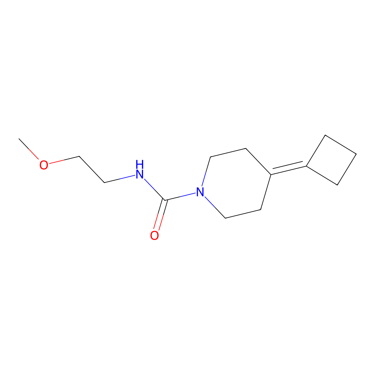 4-Cyclobutylidene-N-(2-methoxyethyl)piperidine-1-carboxamide molecular structure, CAS 2320221-07-4
