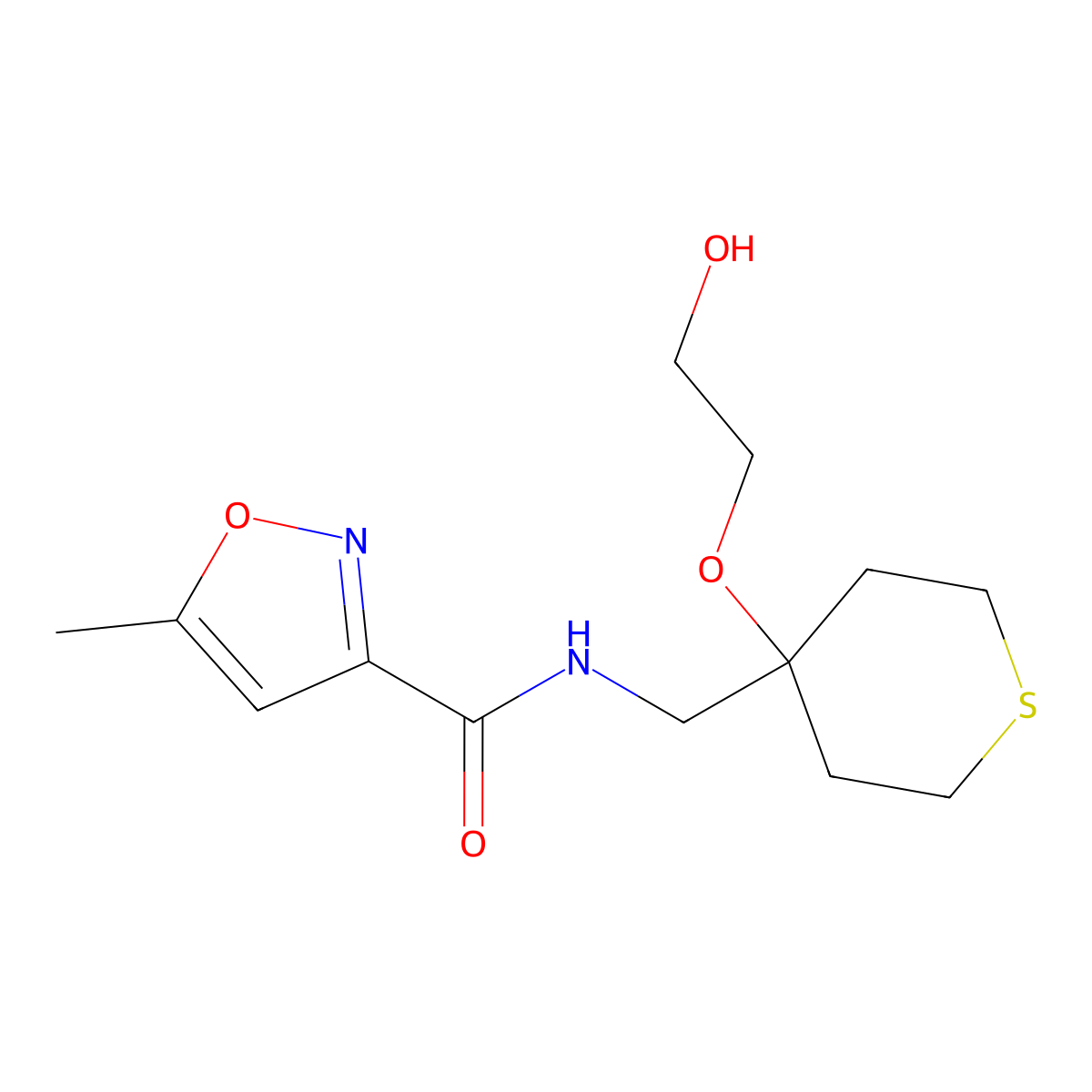 N-((4-(2-hydroxyethoxy)tetrahydro-2H-thiopyran-4-yl)methyl)-5-methylisoxazole-3-carboxamide molecular structure, CAS 2320221-09-6