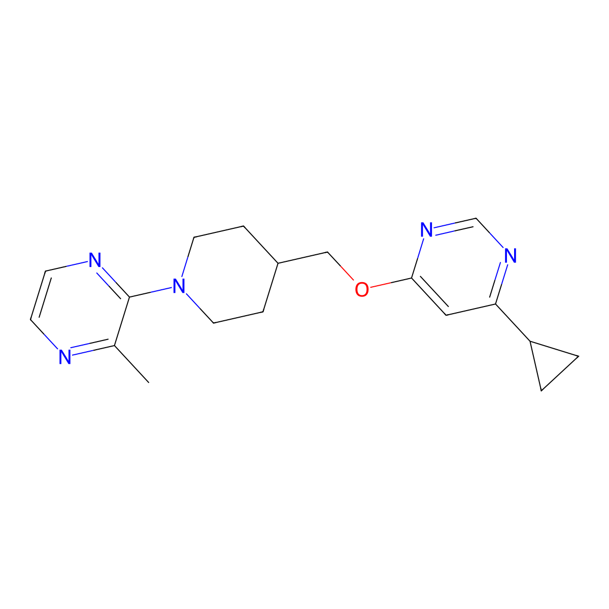 4-Cyclopropyl-6-((1-(3-methylpyrazin-2-yl)piperidin-4-yl)methoxy)pyrimidine molecular structure, CAS 2320221-16-5