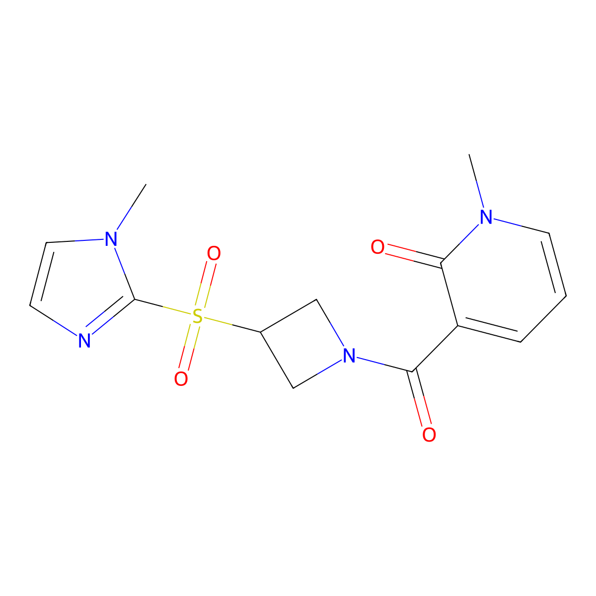 1-methyl-3-(3-((1-methyl-1H-imidazol-2-yl)sulfonyl)azetidine-1-carbonyl)pyridin-2(1H)-one molecular structure, CAS 2320221-24-5