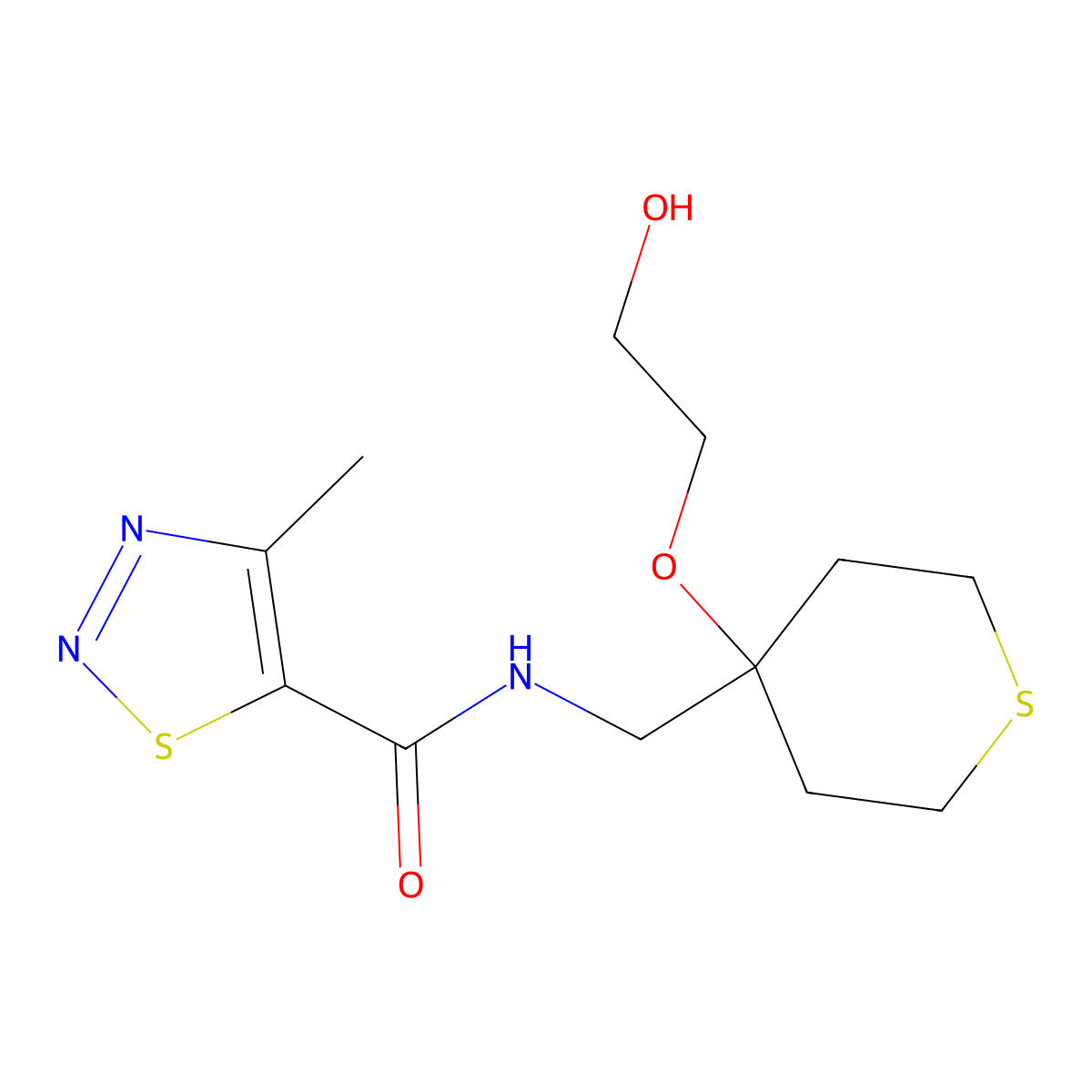 N-{[4-(2-hydroxyethoxy)thian-4-yl]methyl}-4-methyl-1,2,3-thiadiazole-5-carboxamide molecular structure, CAS 2320221-28-9