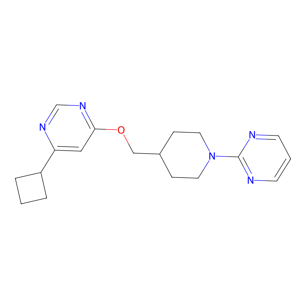 4-Cyclobutyl-6-((1-(pyrimidin-2-yl)piperidin-4-yl)methoxy)pyrimidine molecular structure, CAS 2320221-39-2