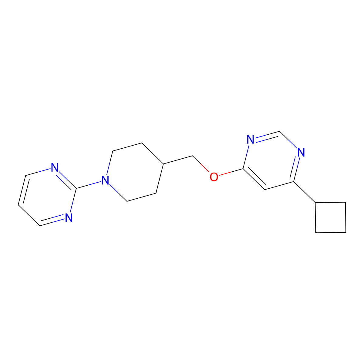 4-Cyclobutyl-6-((1-(pyrimidin-2-yl)piperidin-4-yl)methoxy)pyrimidine molecular structure, CAS 2320221-39-2