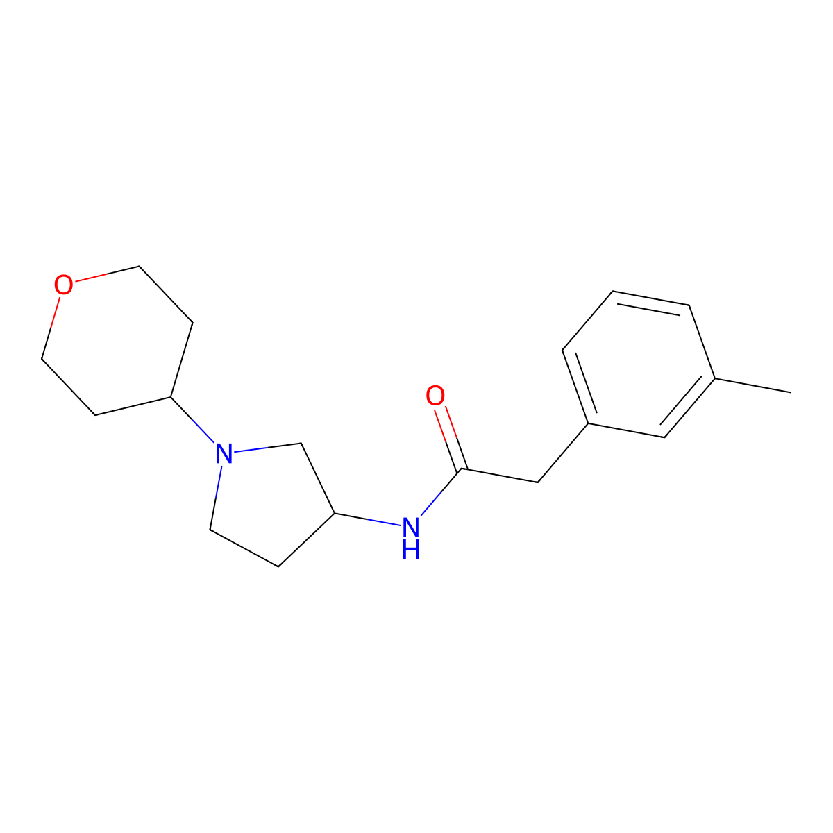 2-(3-methylphenyl)-N-[1-(oxan-4-yl)pyrrolidin-3-yl]acetamide molecular structure, CAS 2320221-43-8