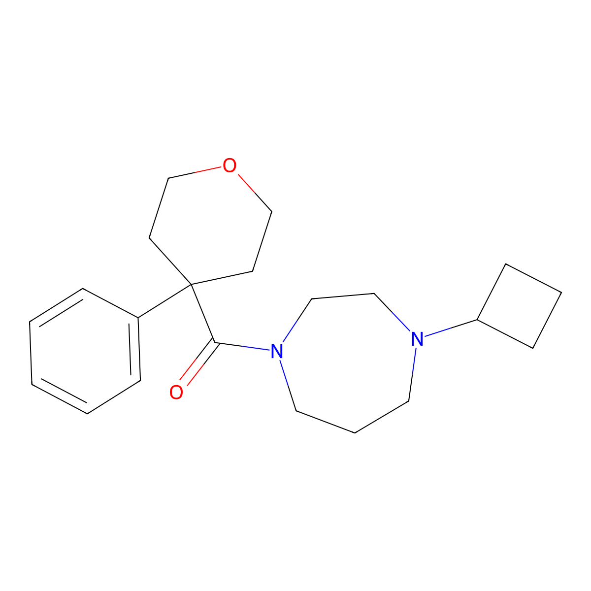 1-Cyclobutyl-4-(4-phenyloxane-4-carbonyl)-1,4-diazepane molecular structure, CAS 2320221-50-7