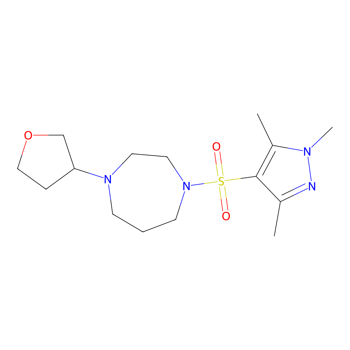 1-(oxolan-3-yl)-4-[(1,3,5-trimethyl-1H-pyrazol-4-yl)sulfonyl]-1,4-diazepane molecular structure, CAS 2320221-58-5