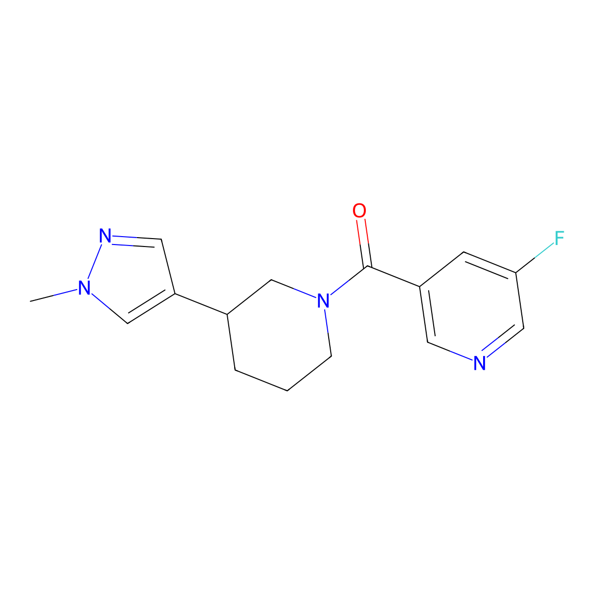 3-fluoro-5-[3-(1-methyl-1H-pyrazol-4-yl)piperidine-1-carbonyl]pyridine molecular structure, CAS 2320221-76-7