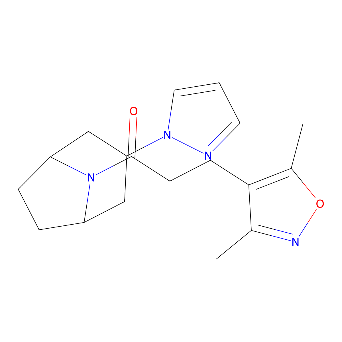 3-(3,5-dimethyl-1,2-oxazol-4-yl)-1-[3-(1H-pyrazol-1-yl)-8-azabicyclo[3.2.1]octan-8-yl]propan-1-one molecular structure, CAS 2320222-18-0