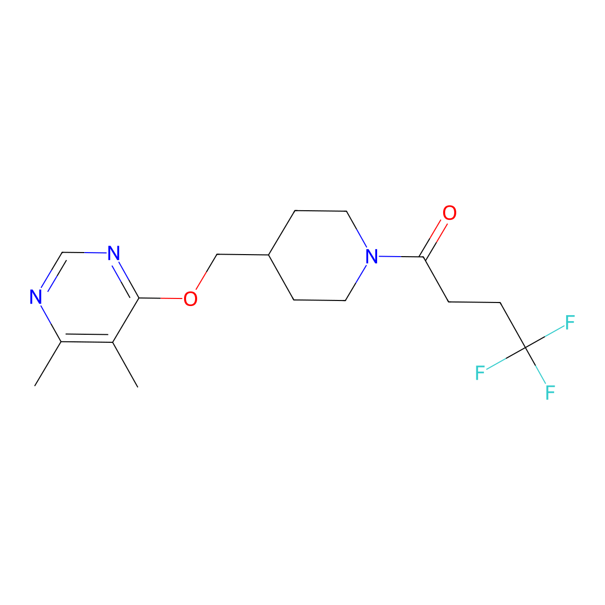 1-(4-{[(5,6-Dimethylpyrimidin-4-yl)oxy]methyl}piperidin-1-yl)-4,4,4-trifluorobutan-1-one molecular structure, CAS 2320222-46-4