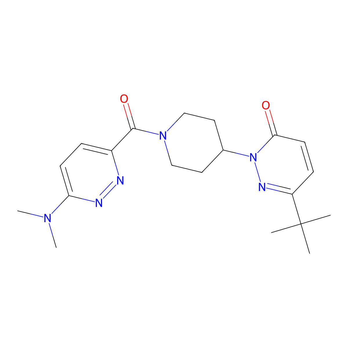 6-Tert-butyl-2-{1-[6-(dimethylamino)pyridazine-3-carbonyl]piperidin-4-yl}-2,3-dihydropyridazin-3-one molecular structure, CAS 2320222-56-6